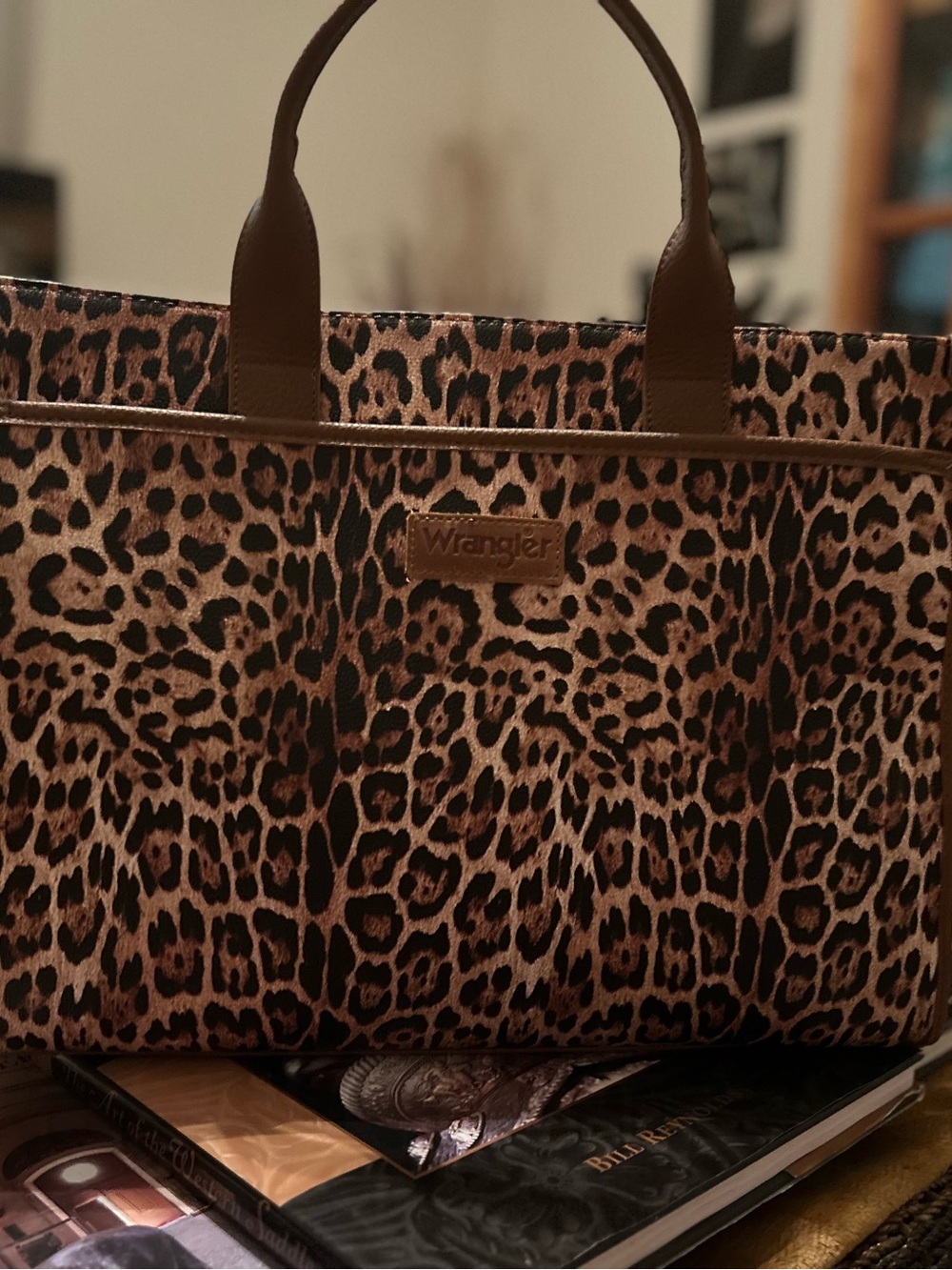 Wrangler Leopard-Print Tote with Brown Trim